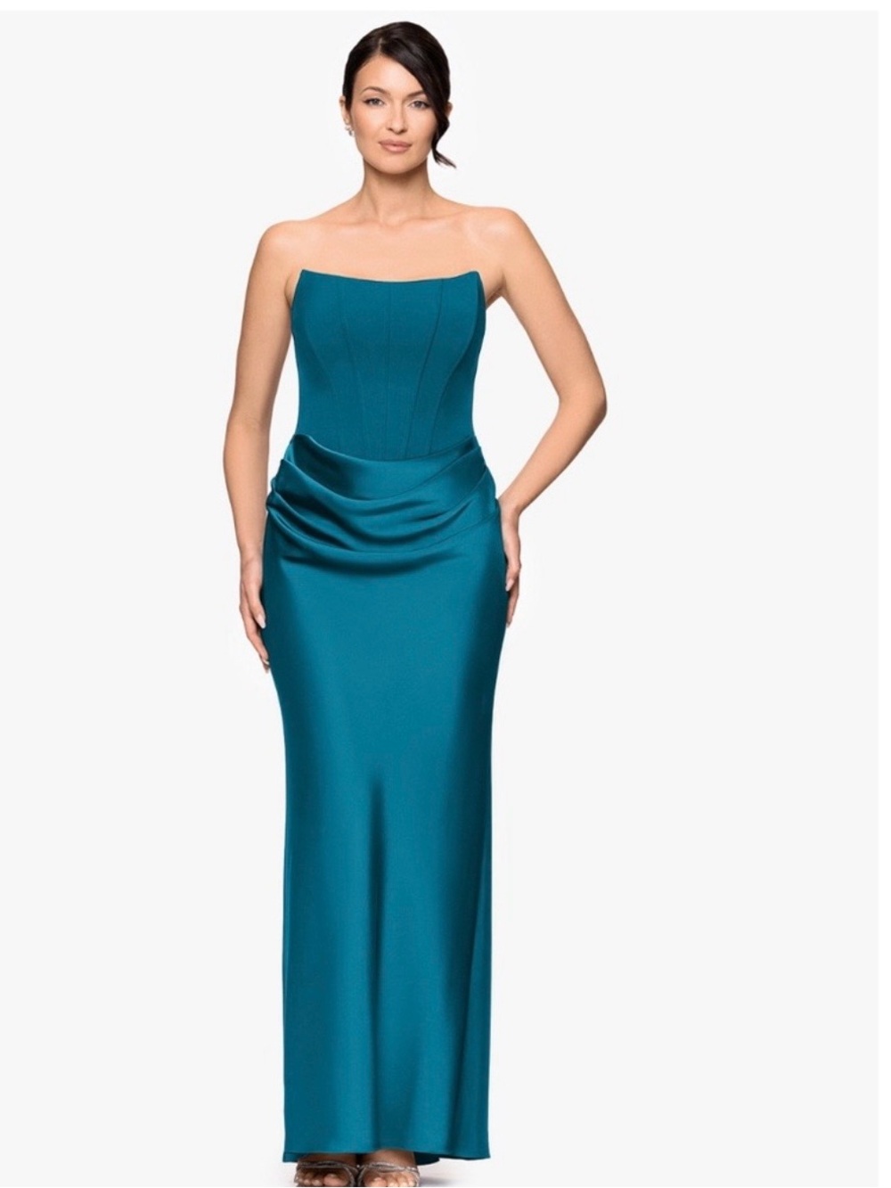 betsy and adam emerald green dress & | Dresses | Betsy Adam Deep Strapless Draped Maxi Invisible zip closure disney princess dress up One shoulder Women's Burgundy Velvet Mrs. Finish:Seared Oak